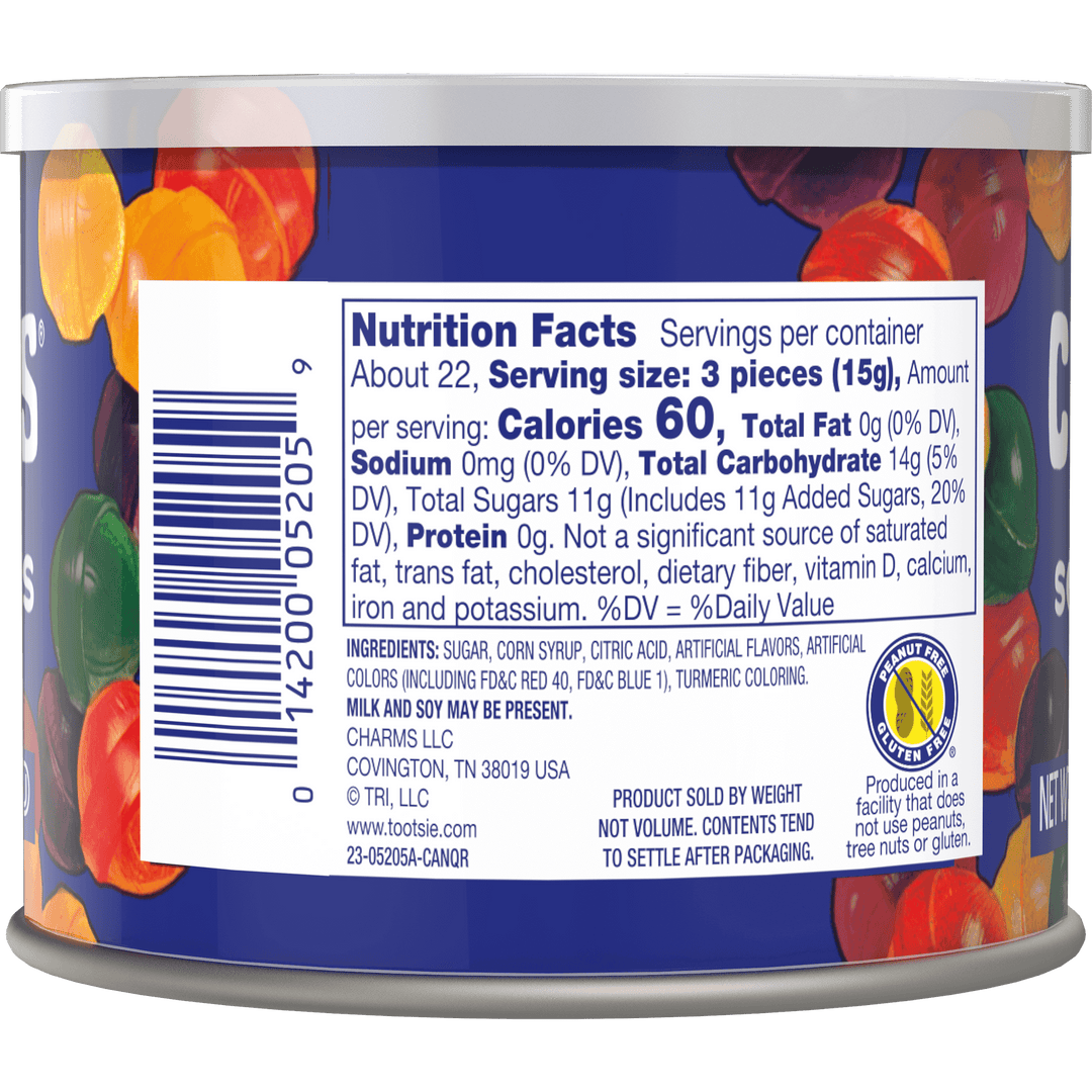 Charms Assorted Sour Balls (12 oz. Canister) Nutrition Facts Panel