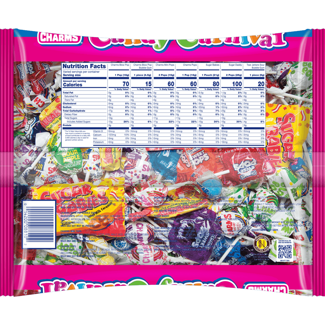 Charms Candy Carnival Assorted Candies Fun Size (44 oz. Bag) Nutrition Fact Panel