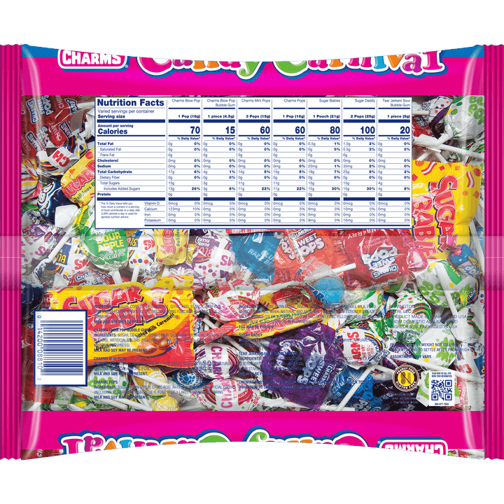 Charms Candy Carnival Assorted Candies Fun Size (44 oz. Bag) Nutrition Fact Panel