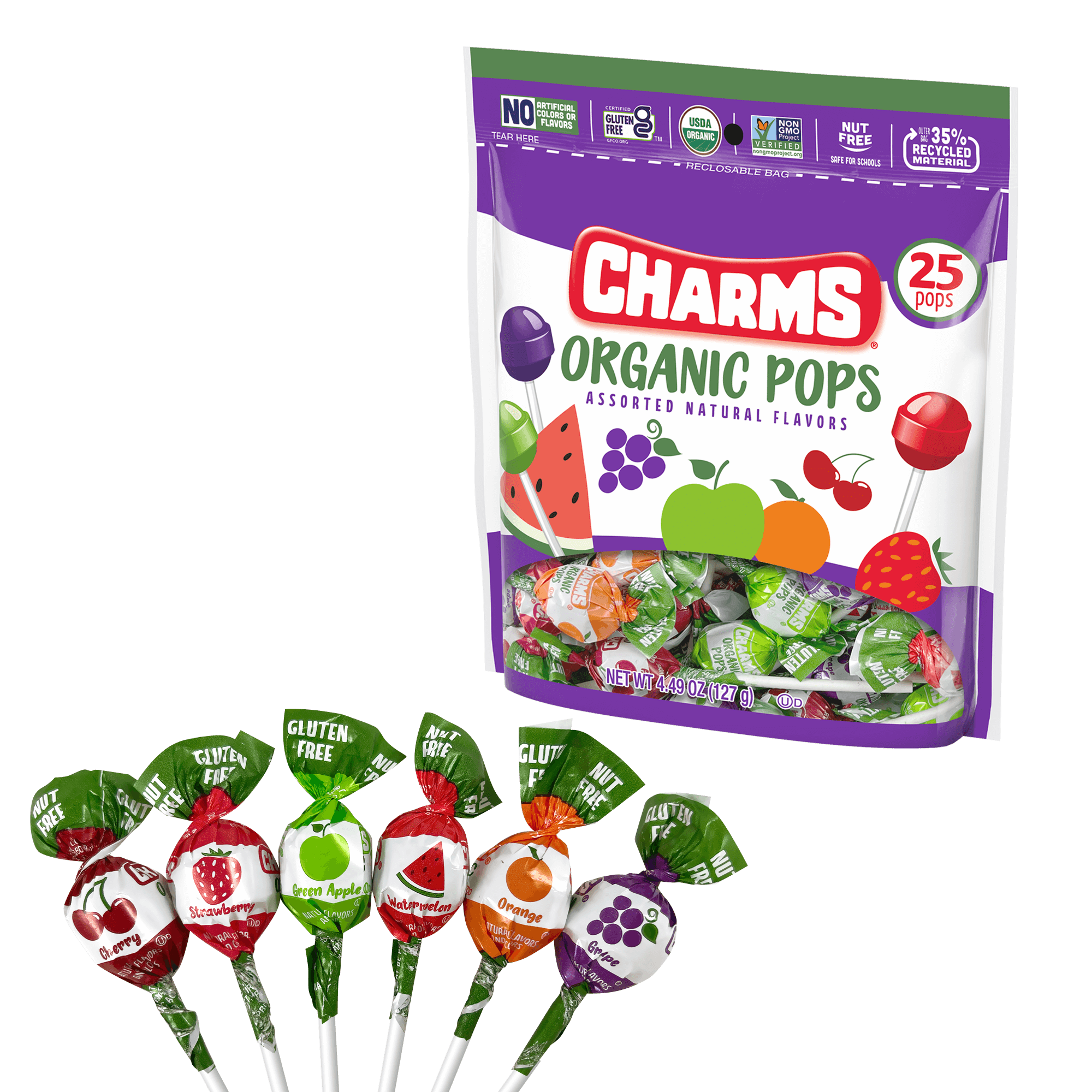 あわわちゃんKira&Coro,Charming pops, レトロ　８個セット Charms Assorted Organic Pops (4.49 oz. / 25 ct. Bag) – Tootsie Roll