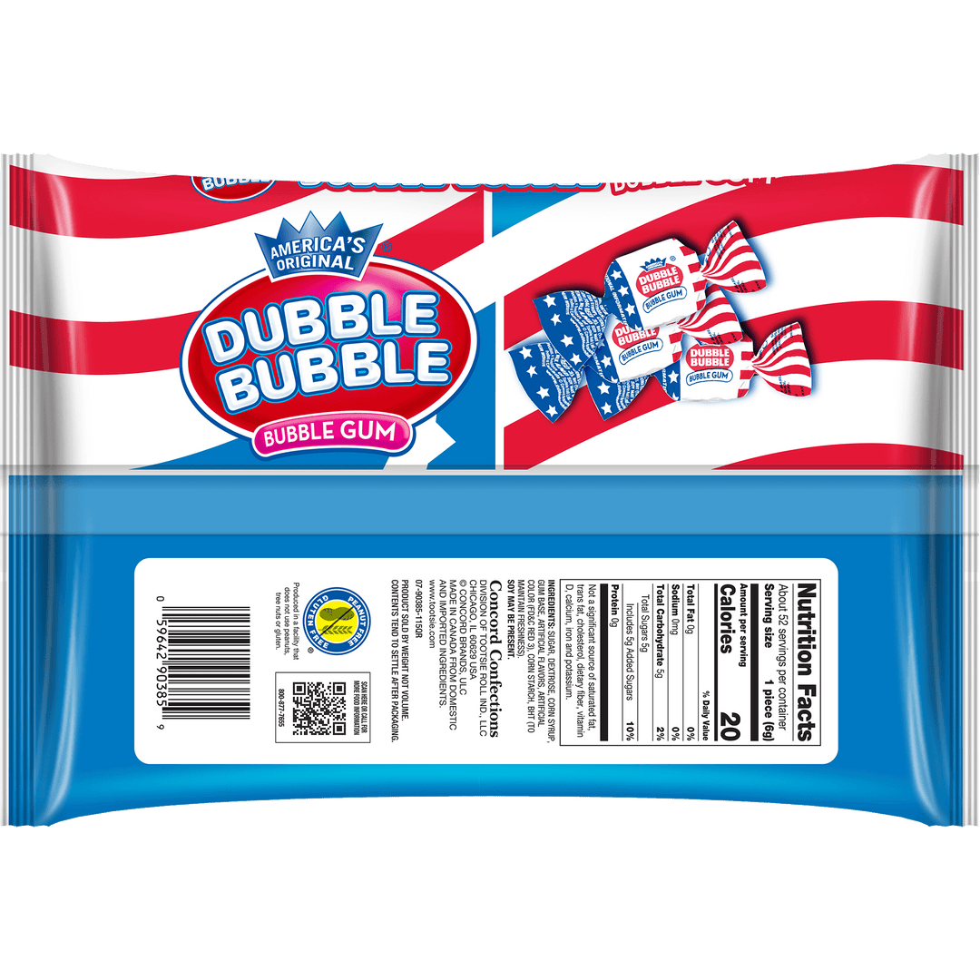 Dubble Bubble USA Flag Twists Bubble Gum (11.5 oz. Bag) Nutrition Facts Panel