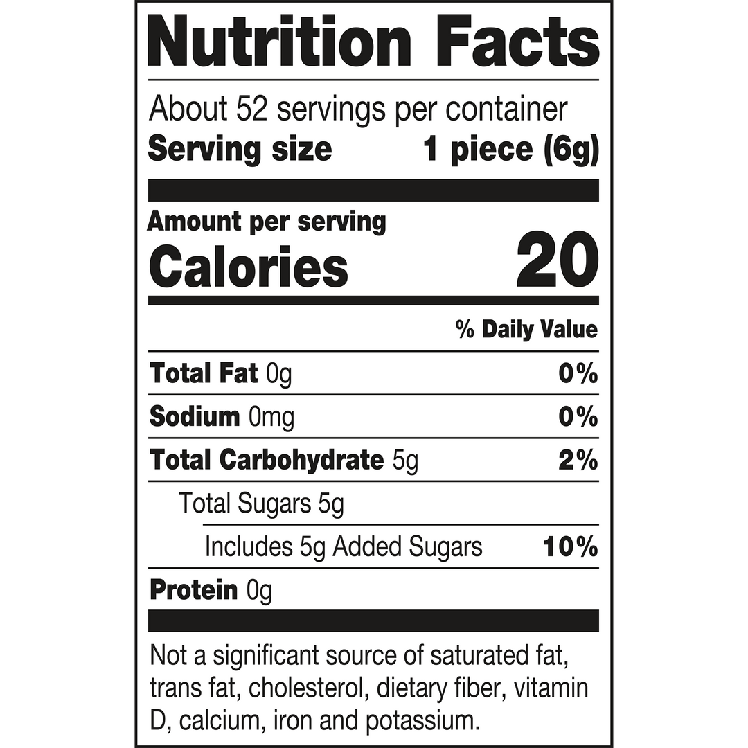 Dubble Bubble USA Flag Twists Bubble Gum (11.5 oz. Bag) Nutrition Facts Panel