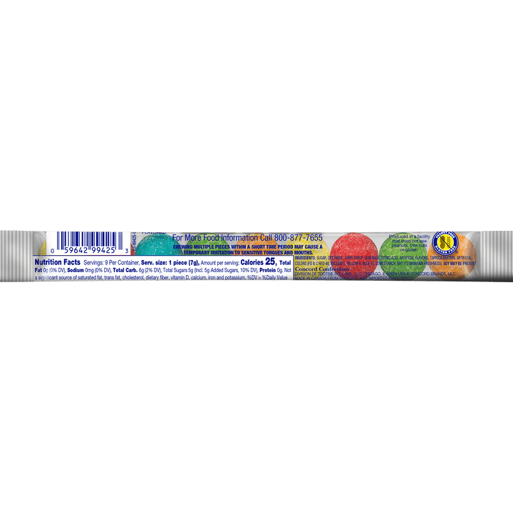 Cry Baby Nitro Assorted Sours (2.32 oz. / 9 ct. Tube) Nutrition Facts Panel