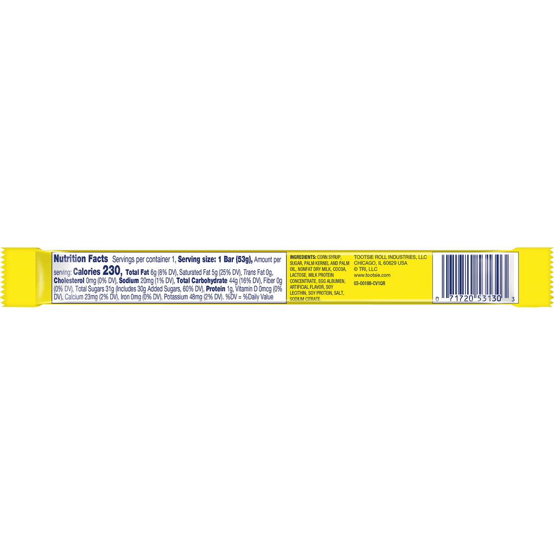 Charleston Chew Vanilla Flavor (1.88 oz. Bar) Nutritional Facts Panel