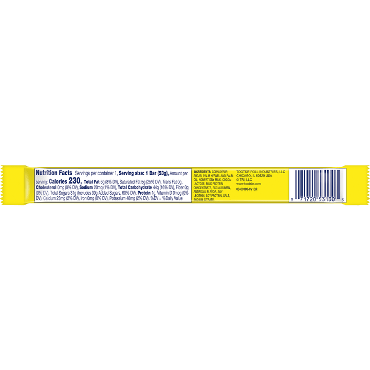 Charleston Chew Vanilla Flavor (1.88 oz. Bar) Nutritional Facts Panel