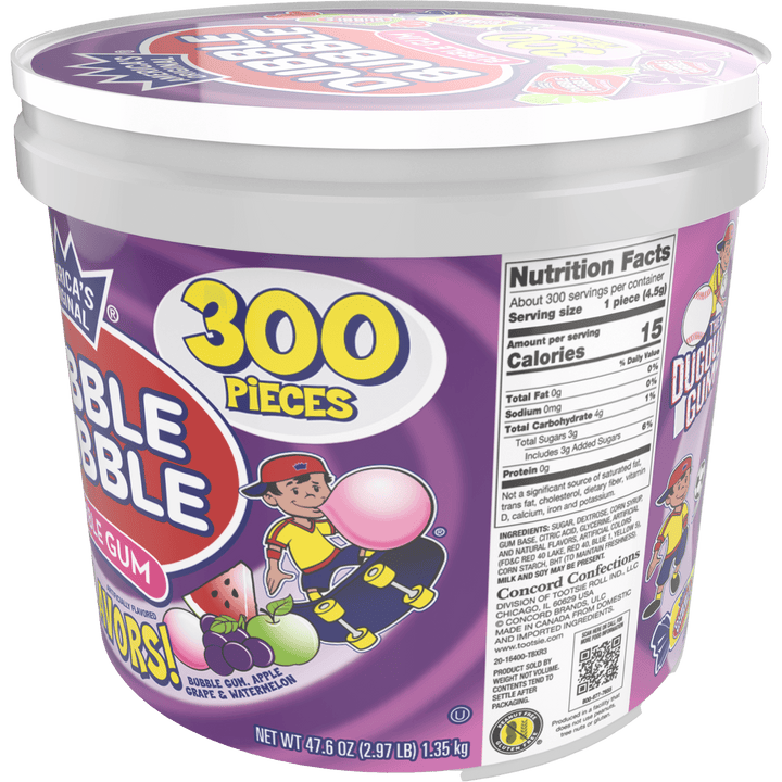 Dubble Bubble Assorted Twist (47.6 oz. / 300 ct. Tub) Nutrition Facts Panel