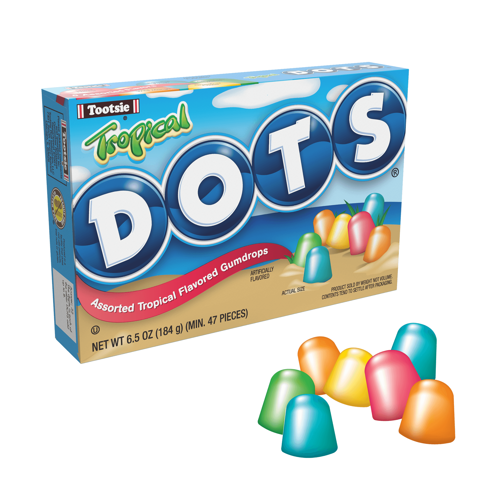 ◎美品 dotdot. 6枚 DOTS Assorted Tropical Flavored Gum Drops (6.5 oz. Box) – Tootsie Roll