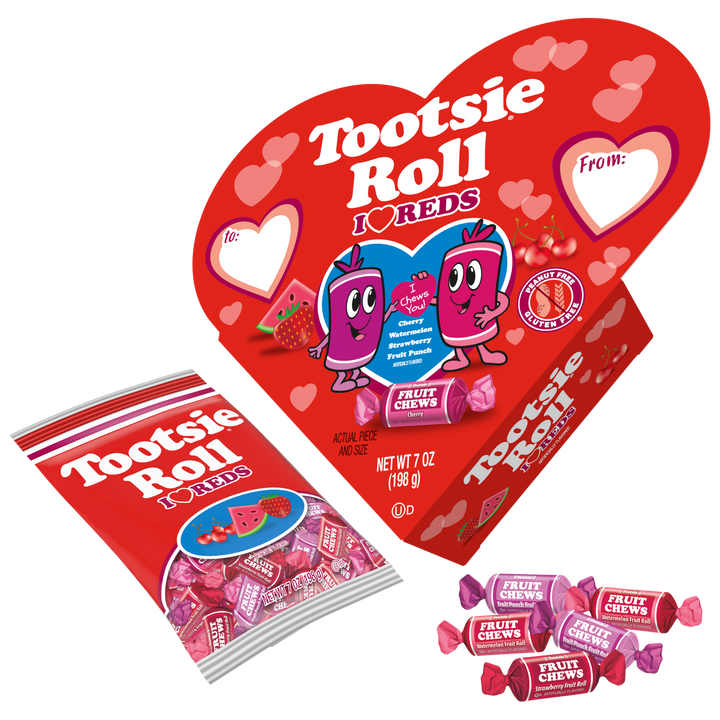 Fruit Chews Valentine Assorted I Heart Reds Fruit Flavored (7 oz. Gifting Heart Box)