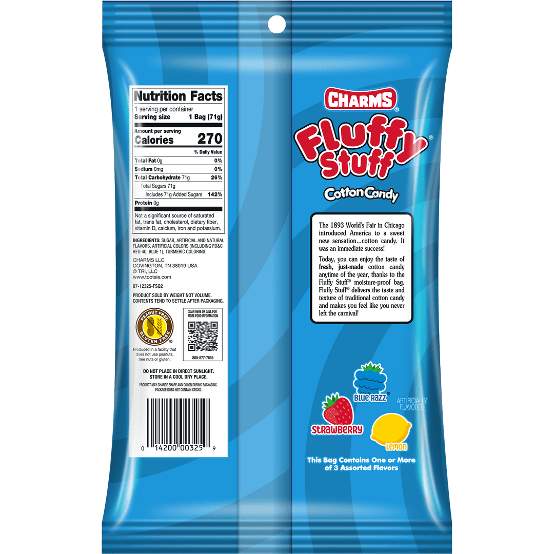 Fluffy Stuff Cotton Candy (2.5 oz. Bag) Nutrition Facts Panel