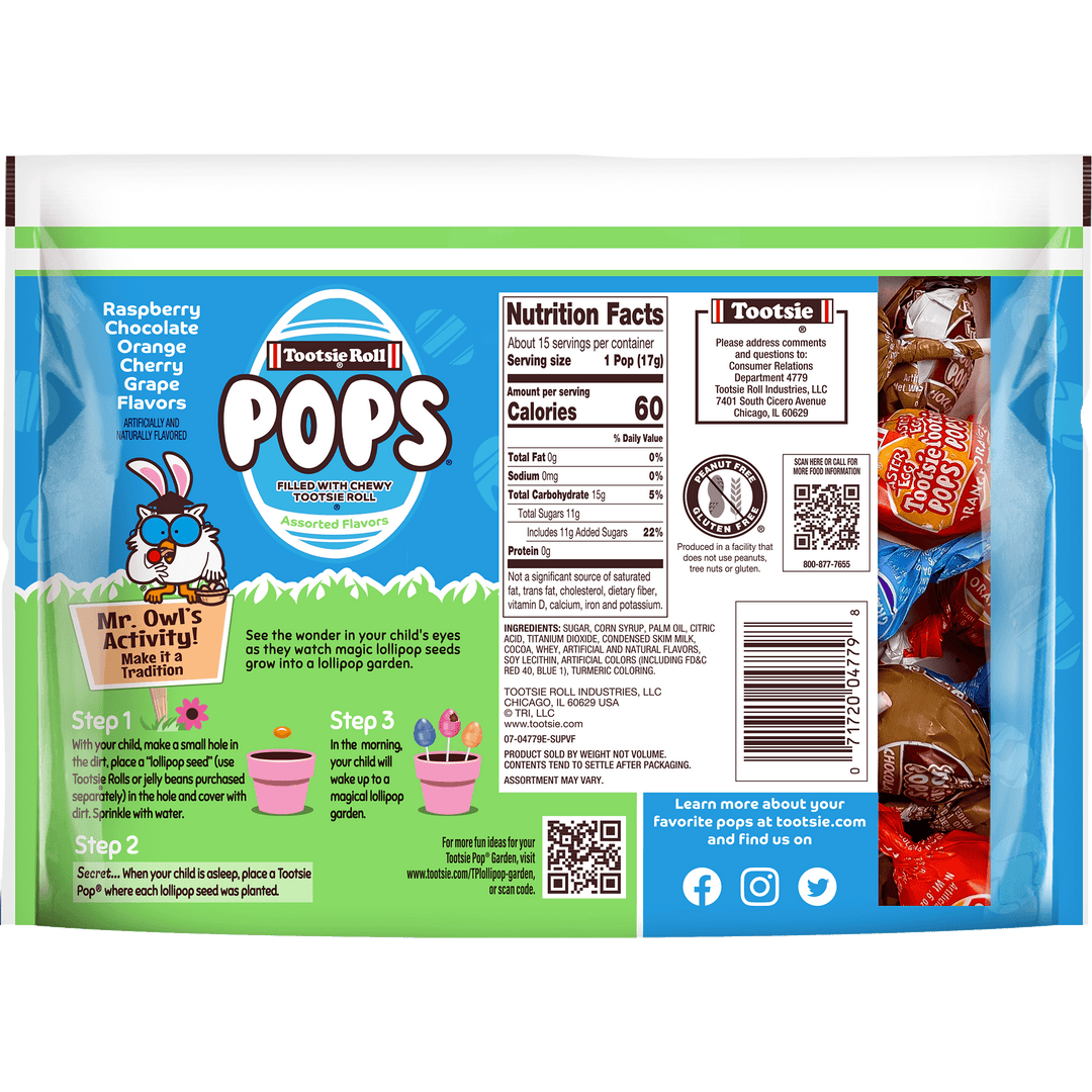 Tootsie Pops Assorted Easter Egg Pops (9 oz. Bag) Nutrition Facts Panel