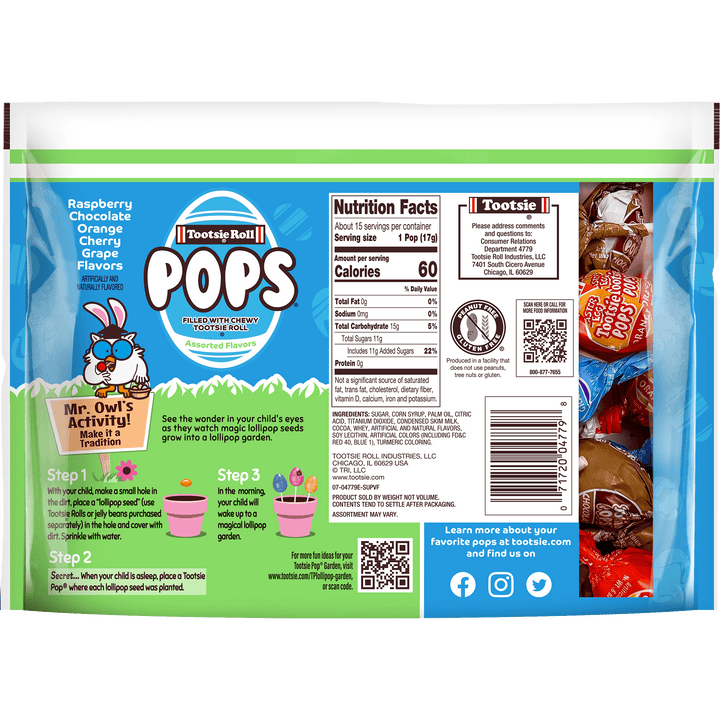 Tootsie Pops Assorted Easter Egg Pops (9 oz. Bag) Nutrition Facts Panel