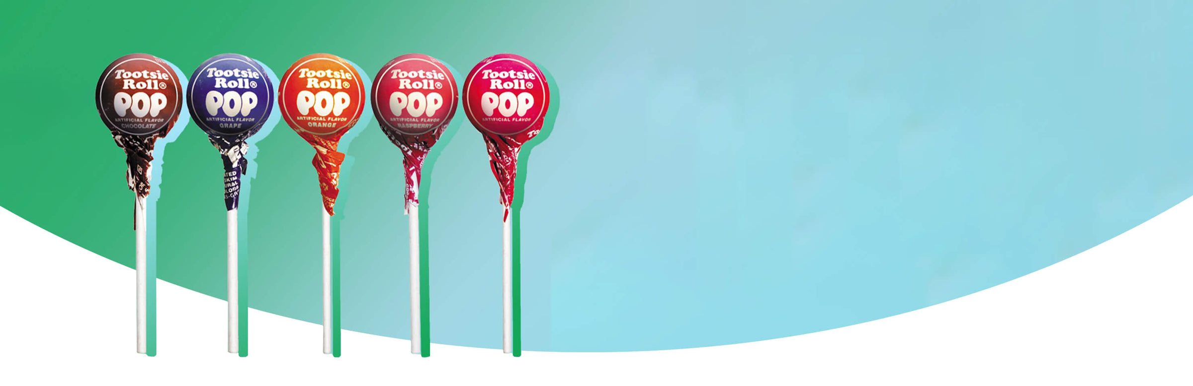 5 Tootsie Roll Pops in teal background