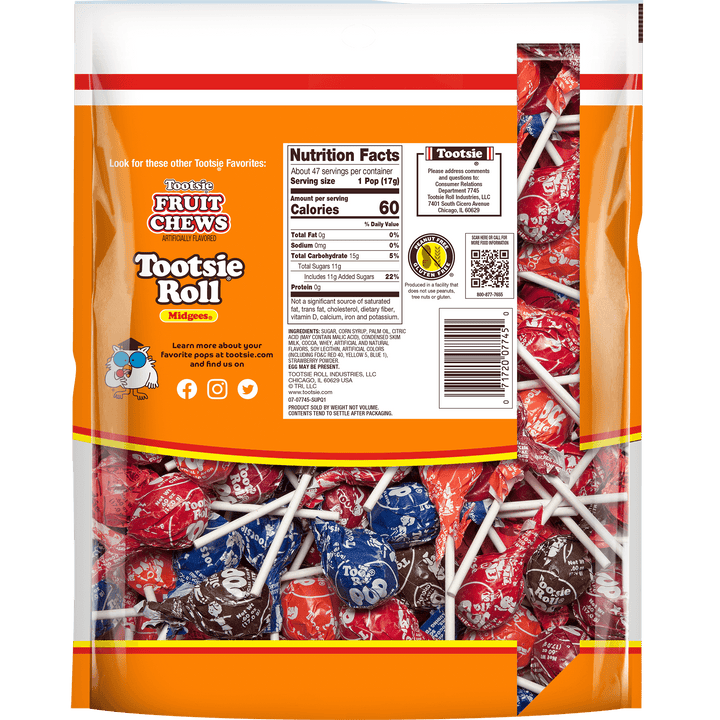 Tootsie Pops Assorted Flavors (28.2 oz. / 45 ct. Bag) Nutrition Facts Panel