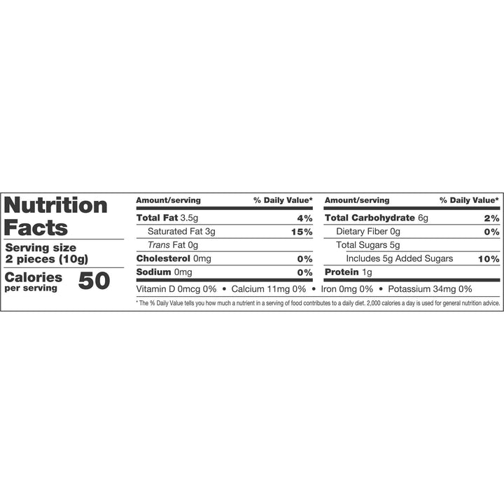 Nutrition facts label for a food product with serving size, calories, and nutritional content.