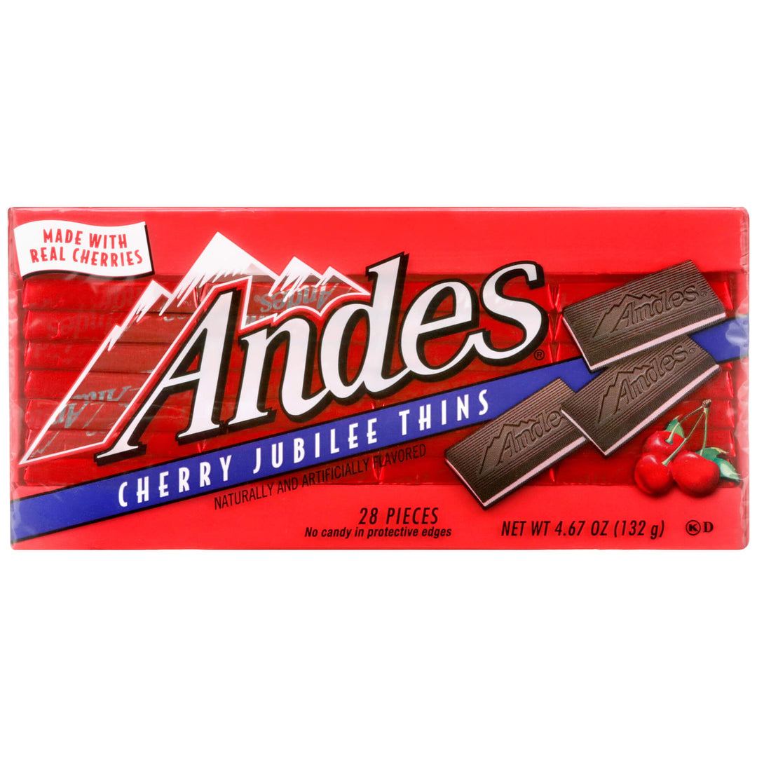 Andes Cherry Jubilee Thins chocolate packaging on a white background