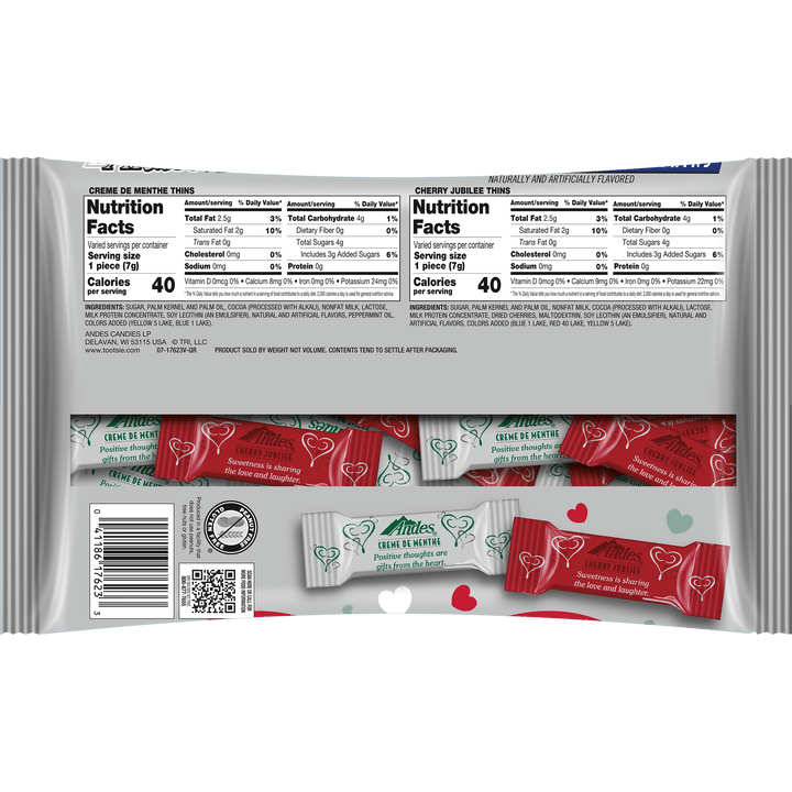 Andes Assorted Valentines Creme de Menthe & Cherry Jubilee Thins (9.14 oz. Bag) Nutrition Facts Panel