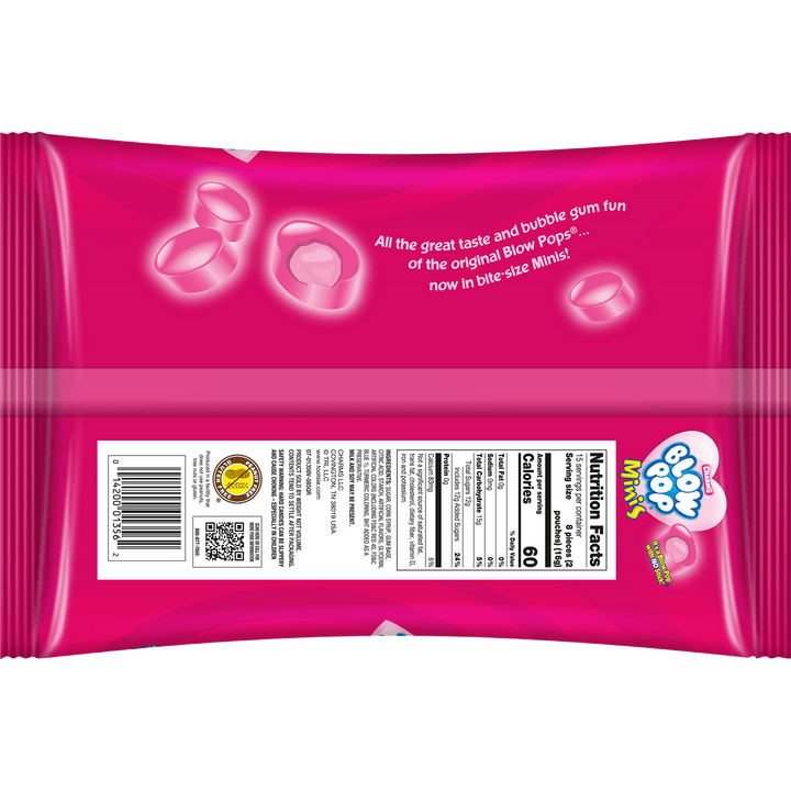 Charms Blow Pop Valentine Minis Snack Size (8.5 oz Bag) Nutrition Facts Panel