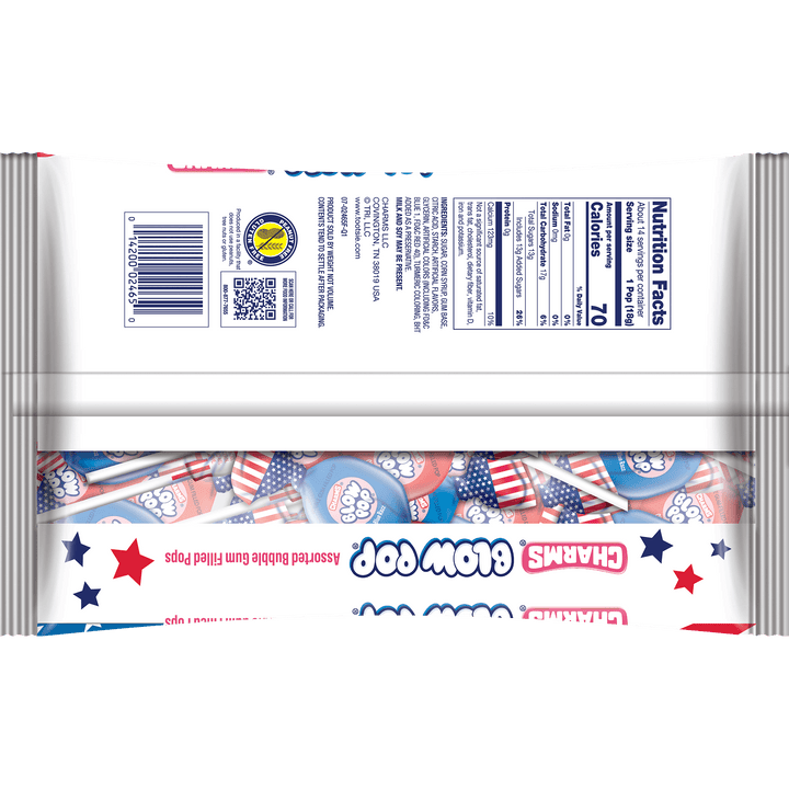 Charms Blow Pop USA Flag  (9.1 oz. Bag) Nutrition Facts Panel