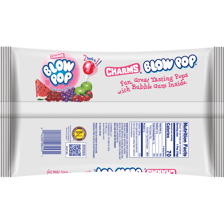 Charms Blow Pops Assorted Lollipops (10.4 oz. Bag) Nutrition Facts Panel