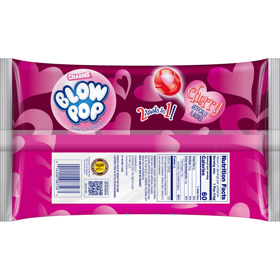 Charms Valentine's Day Cherry Blow Pop (11.5 oz. Bag) Nutrition Facts Panel