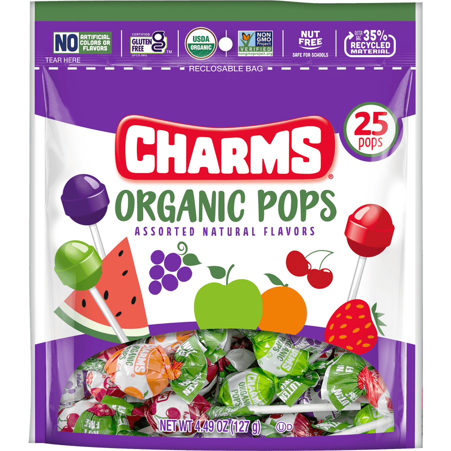 Charms Assorted Organic Pops (4.49 oz. / 25 ct. Bag) – Tootsie Roll