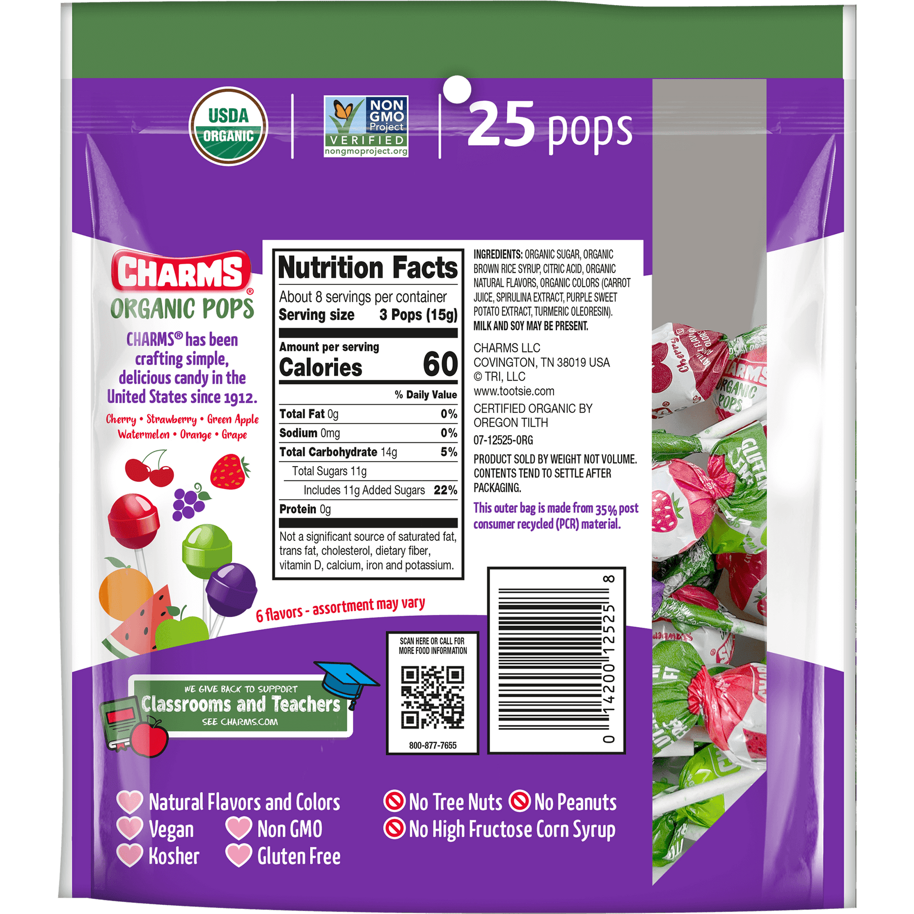 Sweet Pops Charms Assorted Organic Pops (4.49 oz. / 25 ct. Bag) – Tootsie Roll