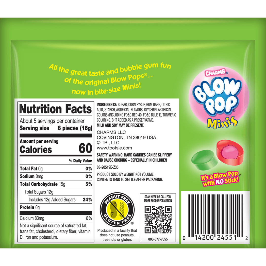 Charms Blow Pop Assorted Easter Minis (3 oz. Pouch) Nutrition Facts Panel