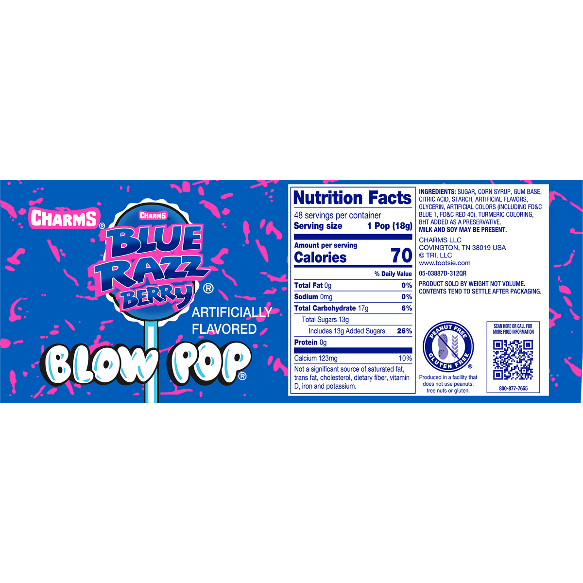 Charms Blow Pop Blue Razz Berry (48 ct. Box) – Tootsie Roll
