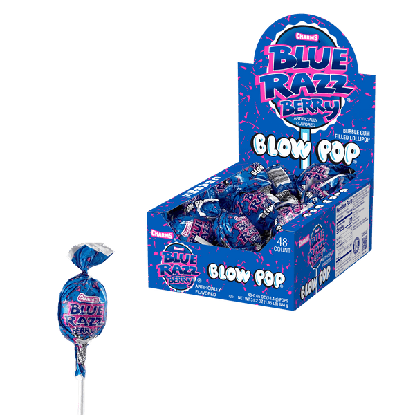 Charms Blow Pops, Blue Razzberry - 48 count, 31.2 oz box Charms Blow Pops, Blue Razzberry - 48 count, 31.2 oz box