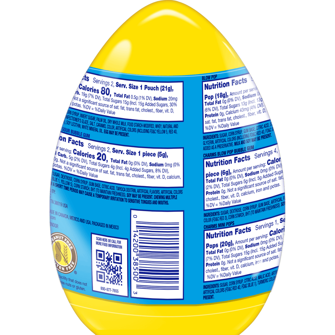 Charms Candy Carnival Easter Filled Jumbo Egg (5 oz. Canister) Nutrition Facts Panel