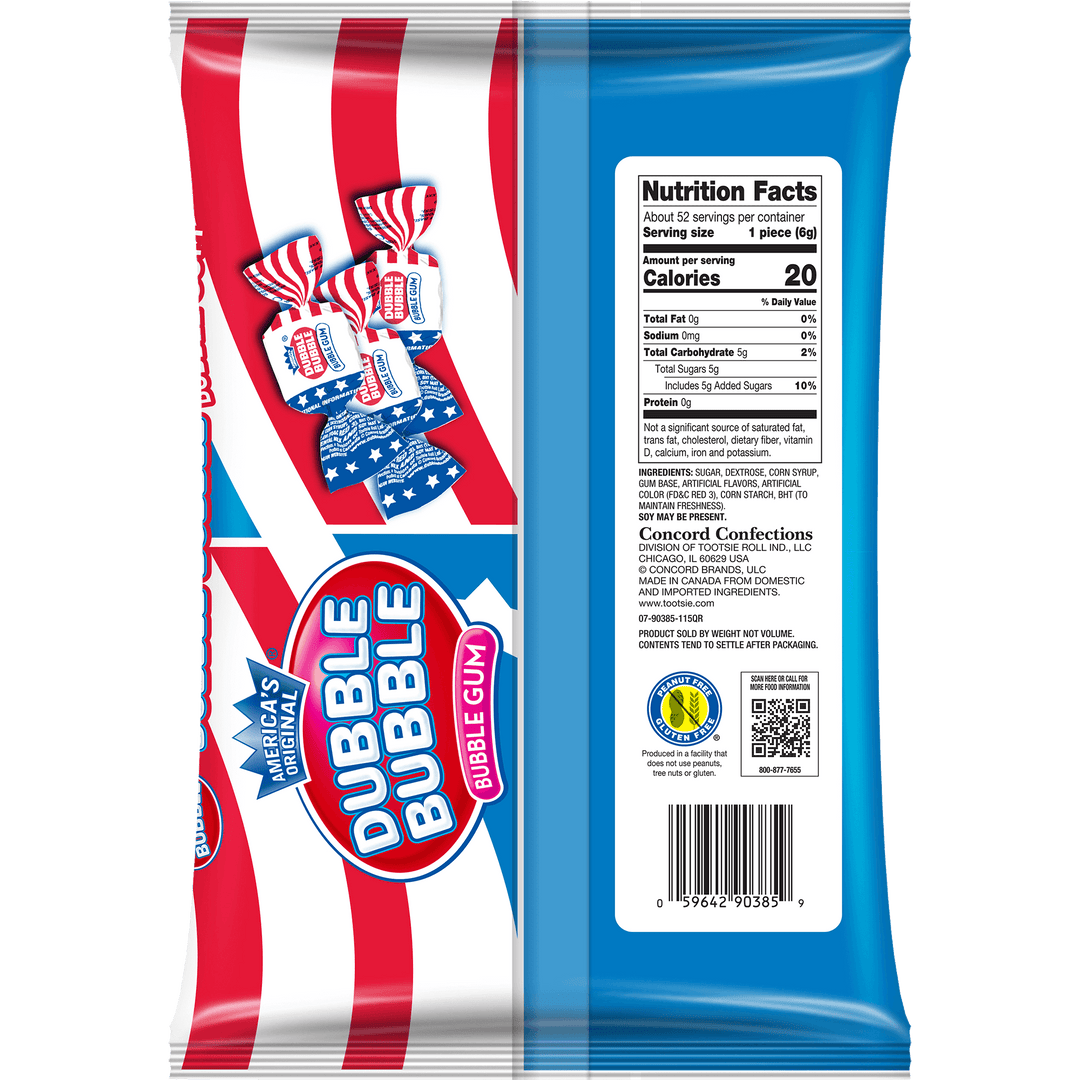 Dubble Bubble USA Flag Twists Bubble Gum (11.5 oz. Bag) Nutrition Facts Panel