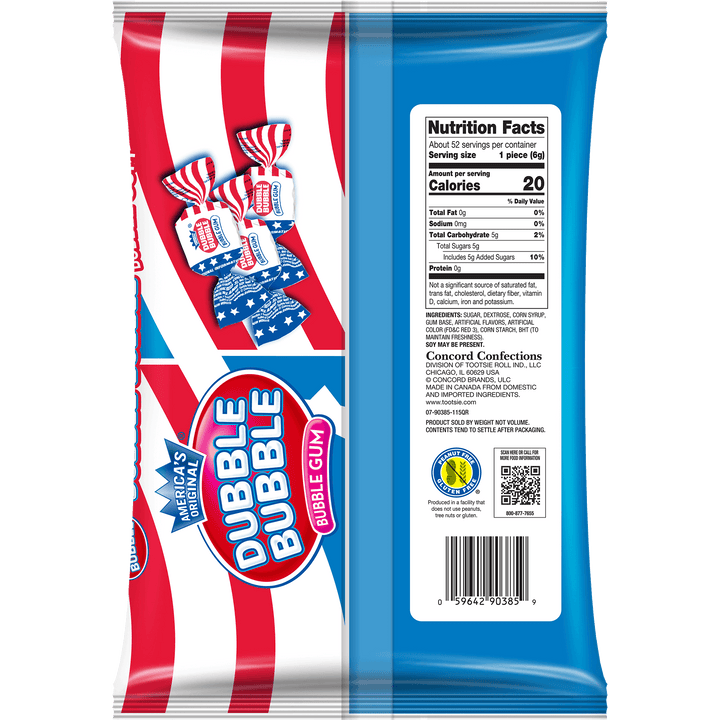 Dubble Bubble USA Flag Twists Bubble Gum (11.5 oz. Bag) Nutrition Facts Panel