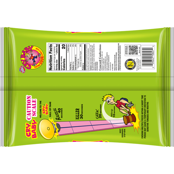 Cry Baby Assorted Extra Sour Bubble Gum (12 oz. Bag) Nutritional Facts Panel