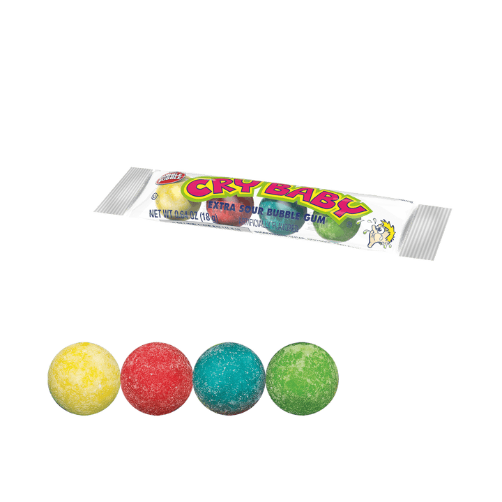 Cry Baby Assorted Tube (4 ct. Bag) with candies next to it