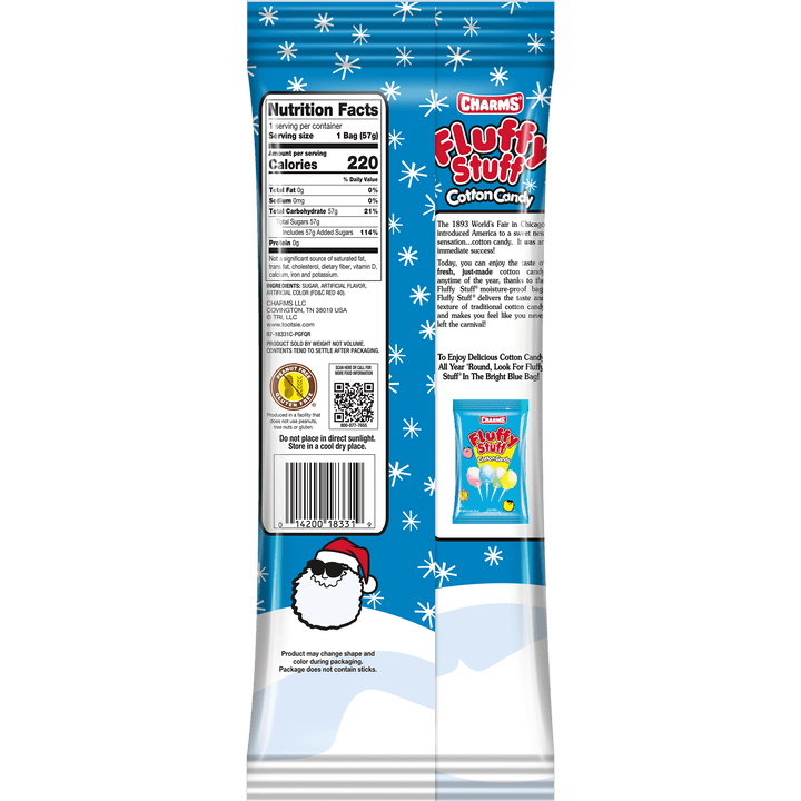 Charms Fluffy Stuff Assorted North Pole Cotton Candy (2 oz. Bag) Nutrition Facts Panel