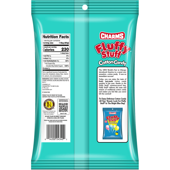 Fluffy Stuff Rainbow Sherbet (2.1 oz. Bag) Nutrition Facts Panel