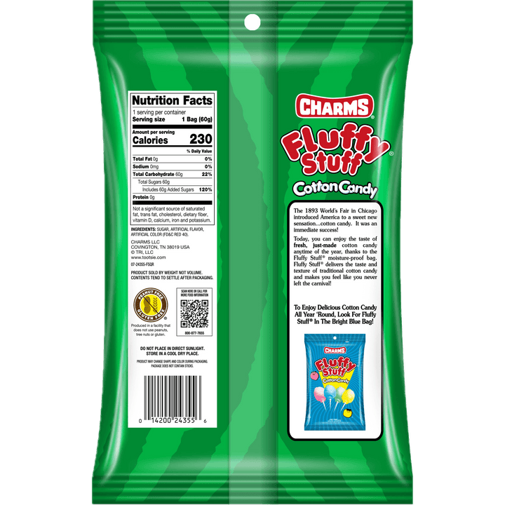 Fluffy Stuff Watermelon 2.1 oz. Bag Nutrition Facts Panel