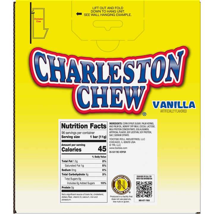 Charleston Chew Vanilla Fun Size (41.92 oz.  / 96 ct. Box) Nutrition Facts Panel