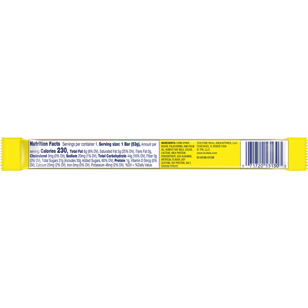 Charleston Chew Vanilla Flavor (1.88 oz. Bar) Nutritional Facts Panel 