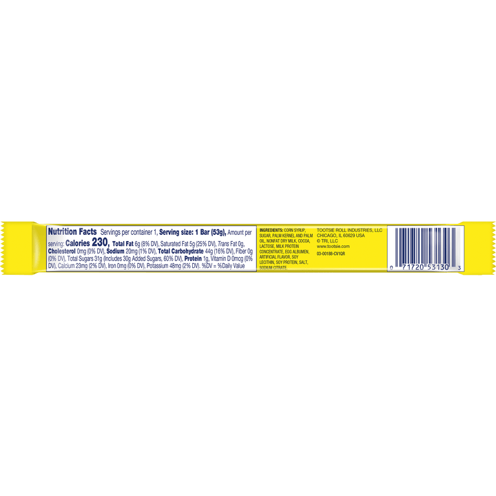 Charleston Chew Vanilla Flavor (1.88 oz. Bar) Nutritional Facts Panel 