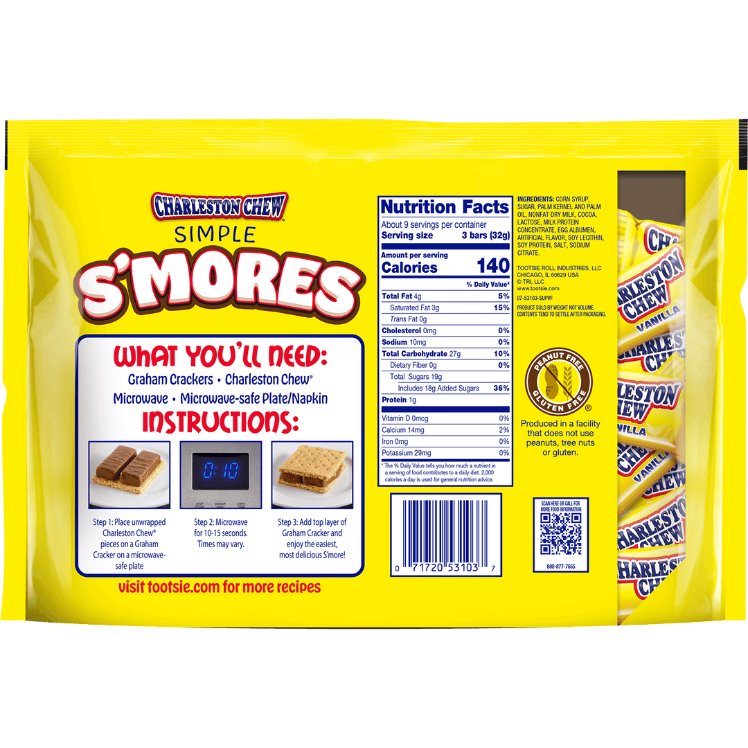 Charleston Chew Vanilla S'mores (10.26 oz. Bag) Nutrition Facts Panel