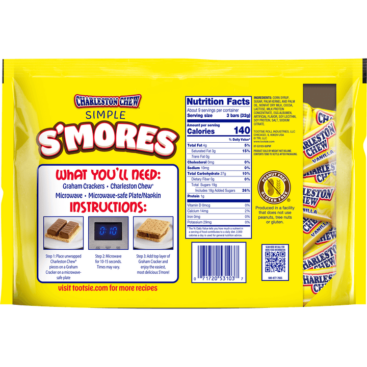 Charleston Chew Vanilla S'mores (10.26 oz. Bag) Nutrition Facts Panel