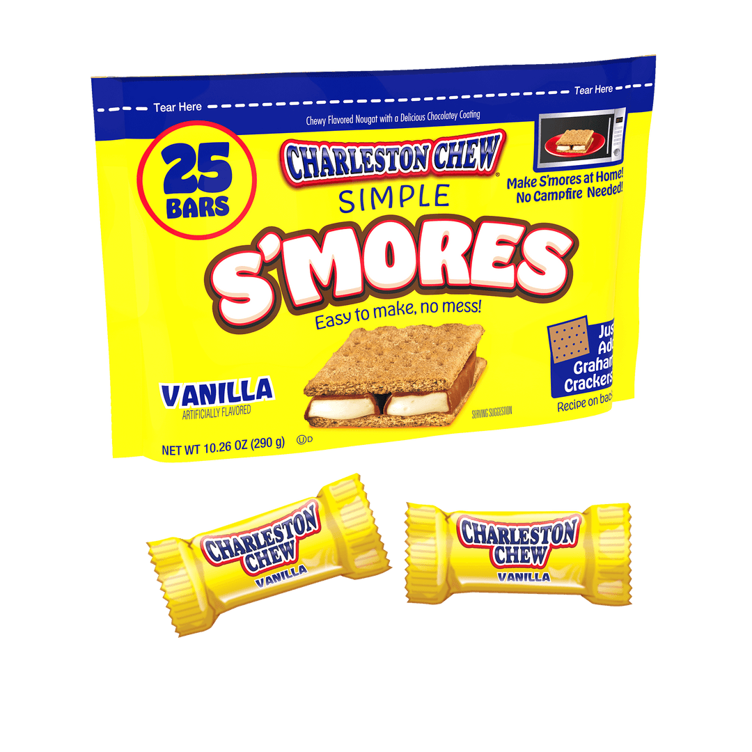 Charleston Chew Vanilla S'mores (10.26 oz. Bag) with candies next to it