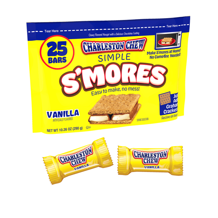 Charleston Chew Vanilla S'mores (10.26 oz. Bag) with candies next to it