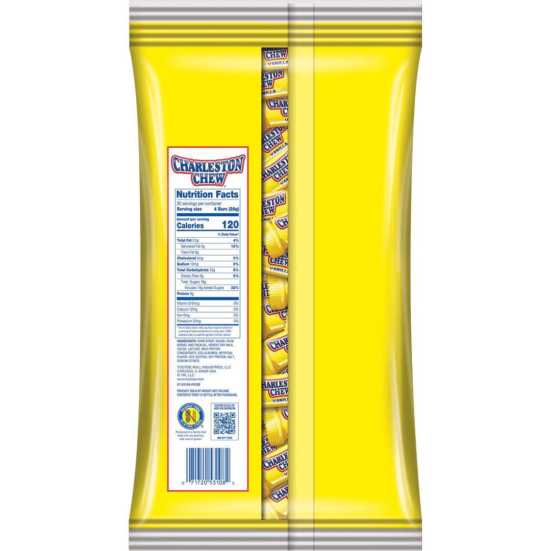 Charleston Chew Vanilla Fun Size (29.4 oz. / 120 ct. Bag) Nutrition Facts Panel