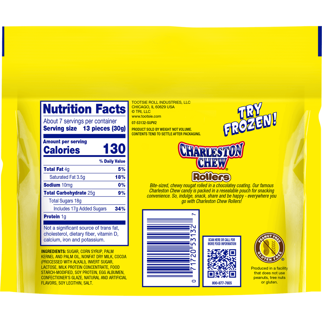 Charleston Chew Vanilla Rollers  (7.6 oz. Bag) Nutrition Facts Panel