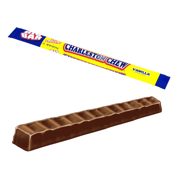 Charleston Chew Vanilla Big Bar (4 oz. Bar) with closed up candy in front