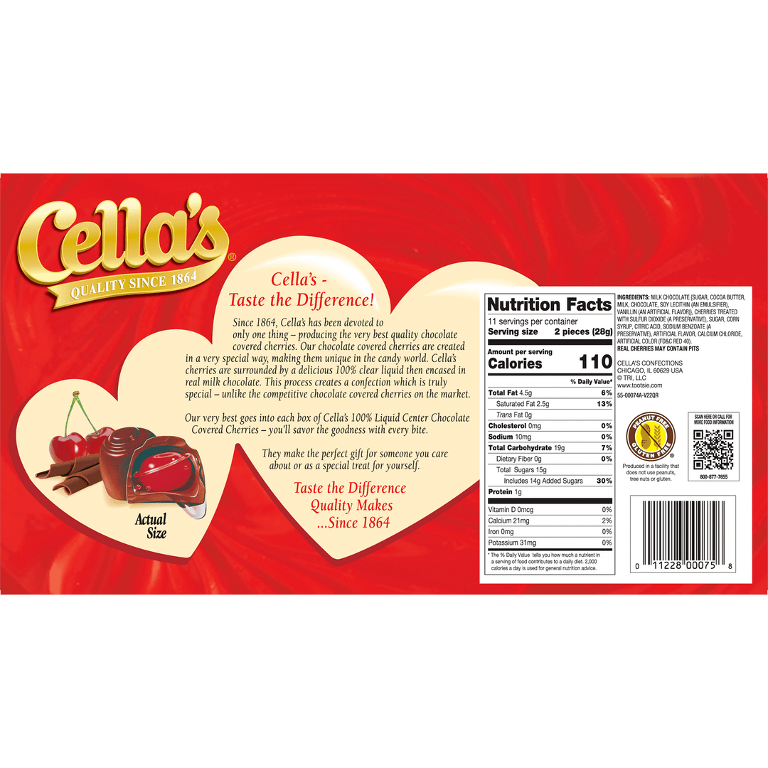 Cella's Milk Chocolate Valentine Gift Box (11 oz. / 22 ct. Box) Nutrition Facts Panel