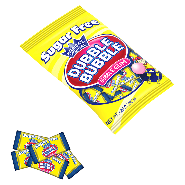 Dubble Bubble Sugar Free Original Twist (3.25 oz. Bag) with candies next to it