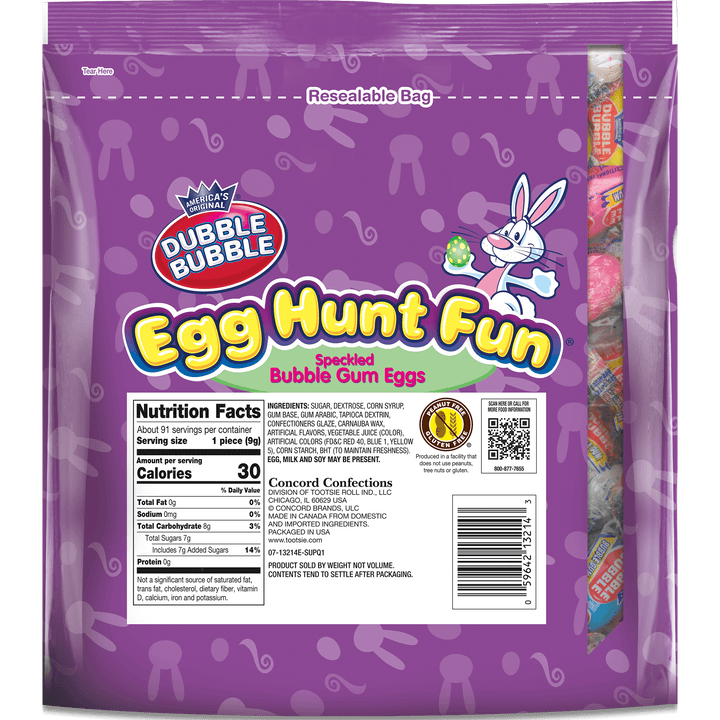 Dubble Bubble Easter Egg Hunt Fun Bubble Gum Eggs Individually Wrapped (28 oz. Bag) Nutrition Facts Panel